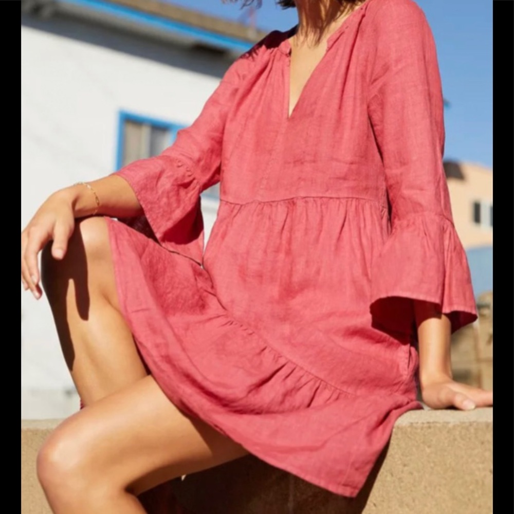 Velvet by Graham & Spencer Aurora Linen Tiered Dress in Calypso, Size L
